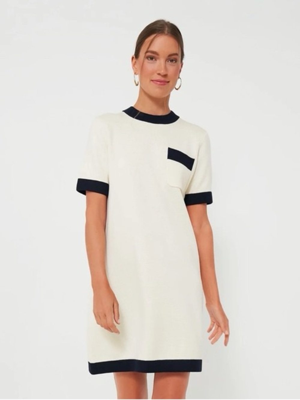 Tuckernuck Ivory Knit Dress with Navy Trim